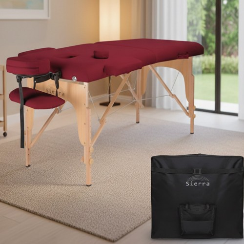 Pat masaj portabil, cadru lemn, Sierra, visiniu, 2 zone